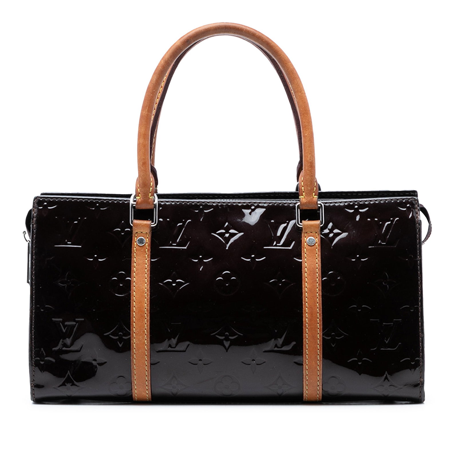 Louis Vuitton Neo Triangle Vernis Leather Satchel Purple: Louis Vuitton Neo Triangle Vernis Leather Satchel Purple This Louis Vuitton Monogram Vernis Neo Triangle satchel is crafted from vernis leather with rolled vachetta leather handles. It features a top 