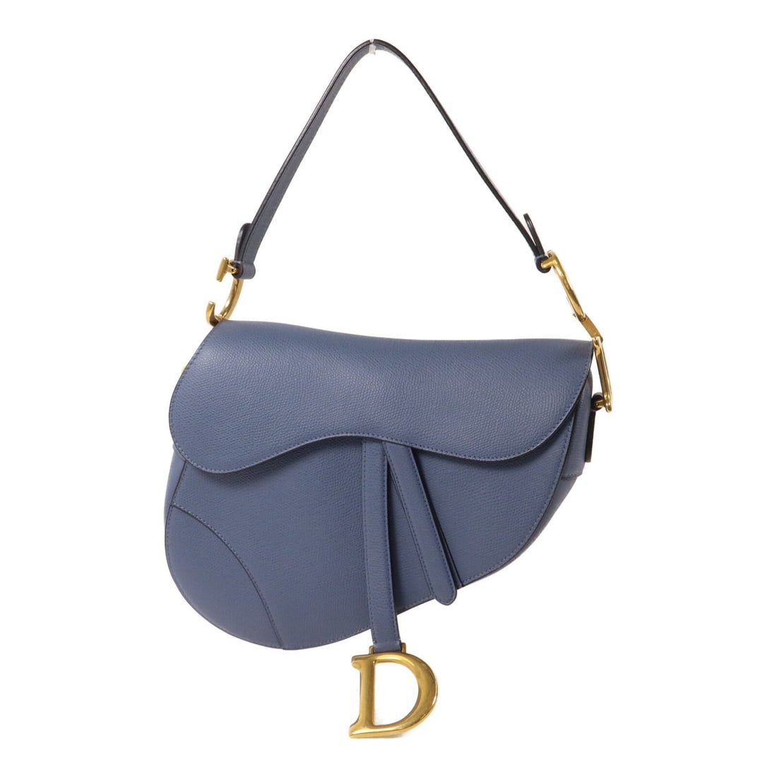 Dior M0446 Saddle Shoulder Bag Blue Calfskin with CD Gold Tone Hardware: Dior M0446 Saddle Shoulder Bag Blue Calfskin with CD Gold Tone Hardware A Christian Dior Saddle shoulder bag in blue calfskin leather, model M0446. It features a magnetic pocket, one open exterior poc
