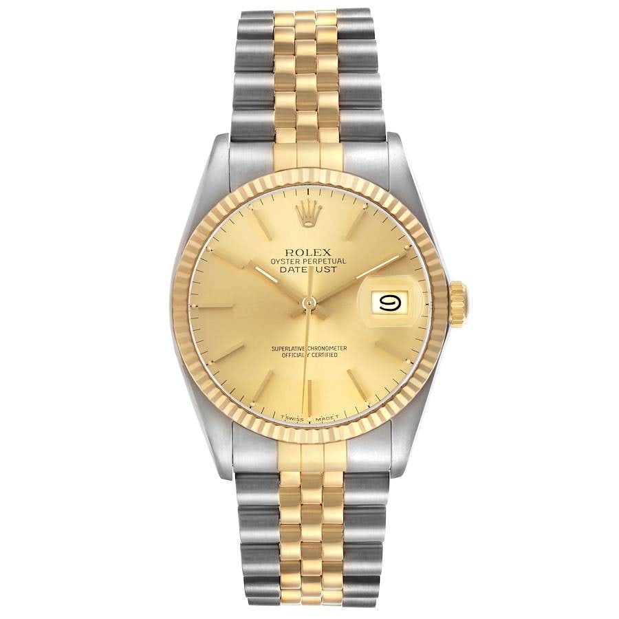 Rolex 16013 Datejust mens watch with champagne dial Jubilee bracelet: Rolex 16013 Datejust mens watch with champagne dial Jubilee bracelet Rolex Datejust men's watch, reference 16013, featuring a champagne stick dial, fluted bezel, and D-Link Jubilee bracelet. The listi