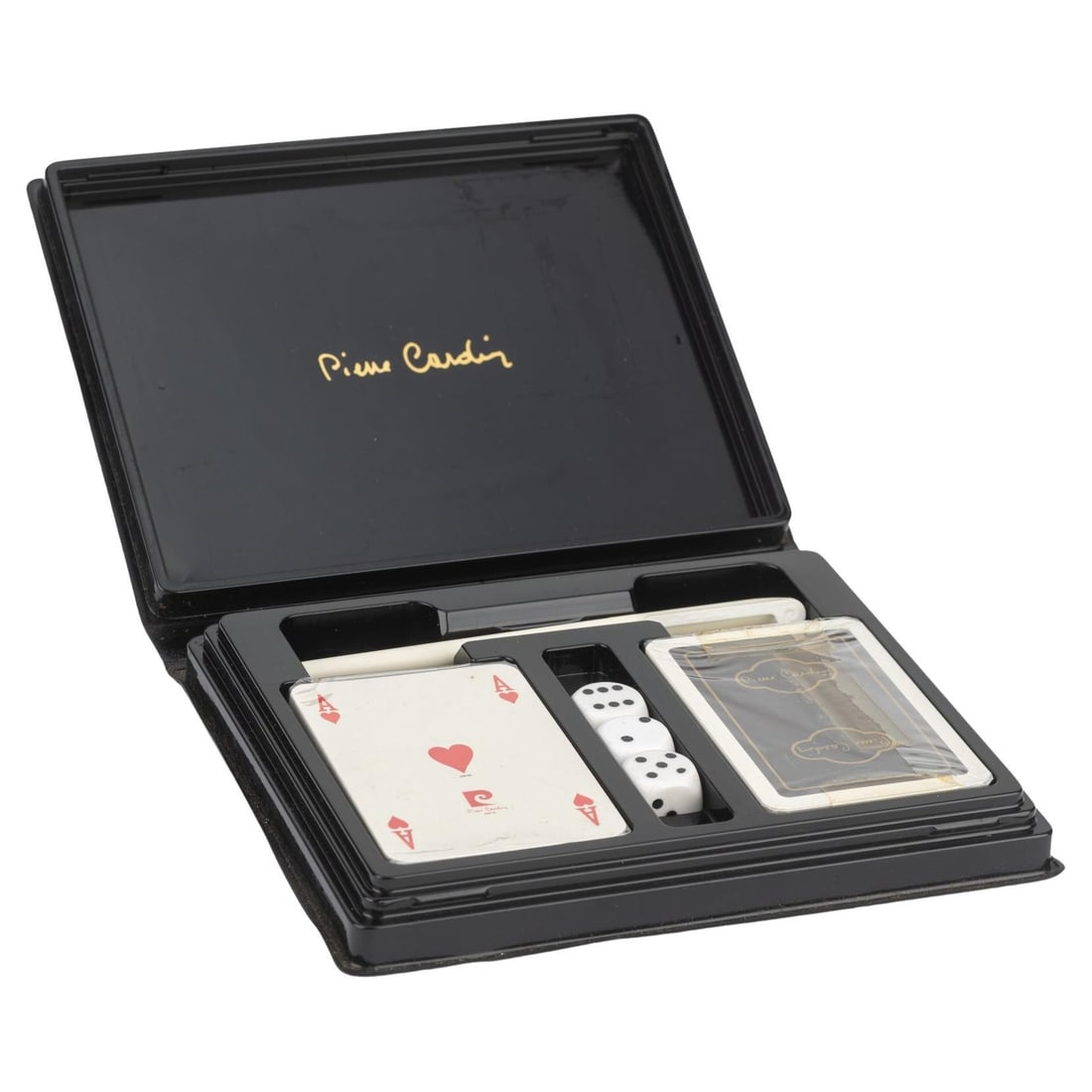Pierre Cardin Vintage Poker Set with 2 Decks Cards and Dice: Pierre Cardin Vintage Poker Set with 2 Decks Cards and Dice Discover the elegance of the Pierre Cardin Vintage Poker Set, a perfect addition to any game night. This set features two decks of playing c