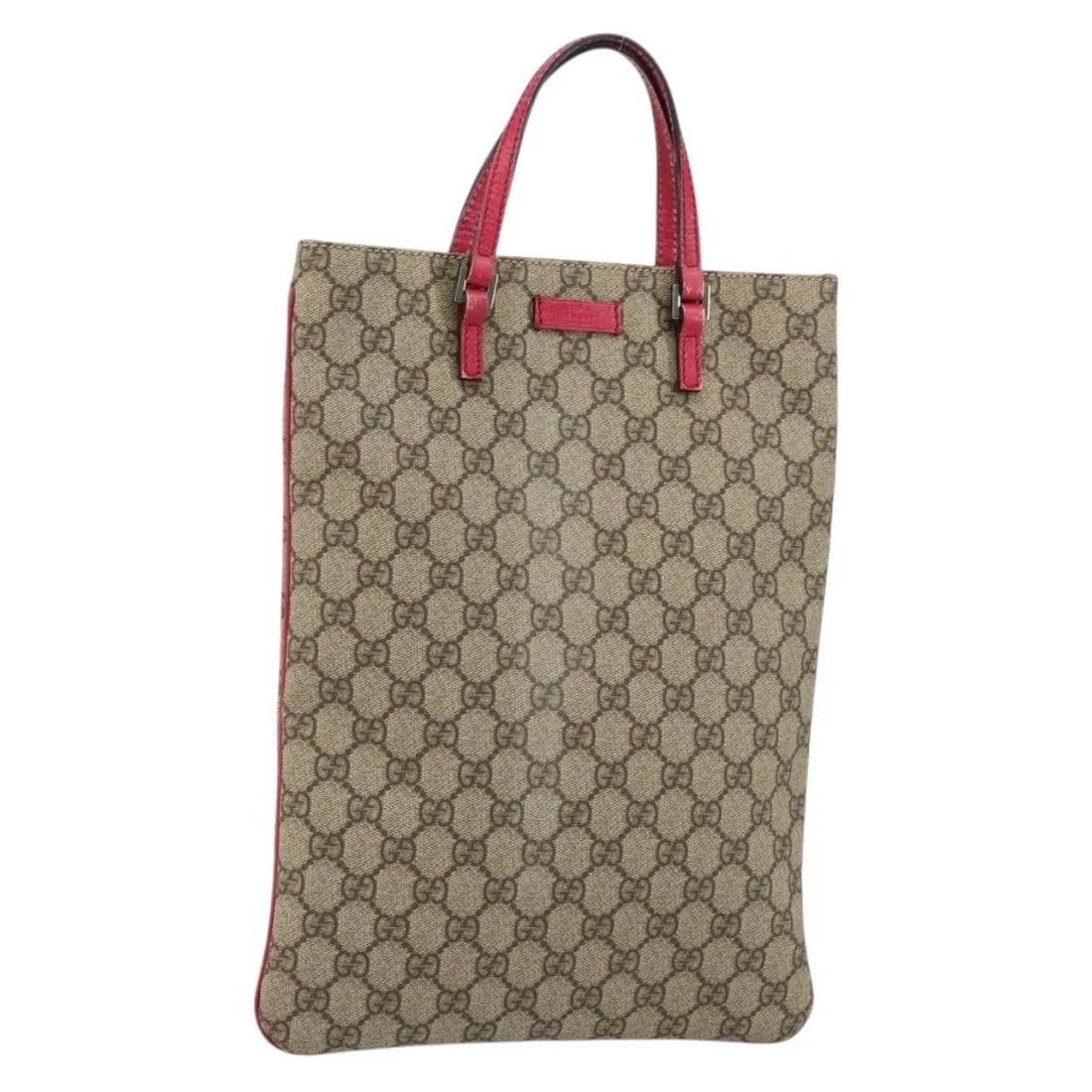 Gucci Joy Plus Flat Tote in Beige Coated Canvas PVC: Gucci Joy Plus Flat Tote in Beige Coated Canvas PVC This Gucci Joy Plus Flat Tote is crafted from beige GG coated PVC canvas designed for women. The tote features a spacious interior with pockets and 