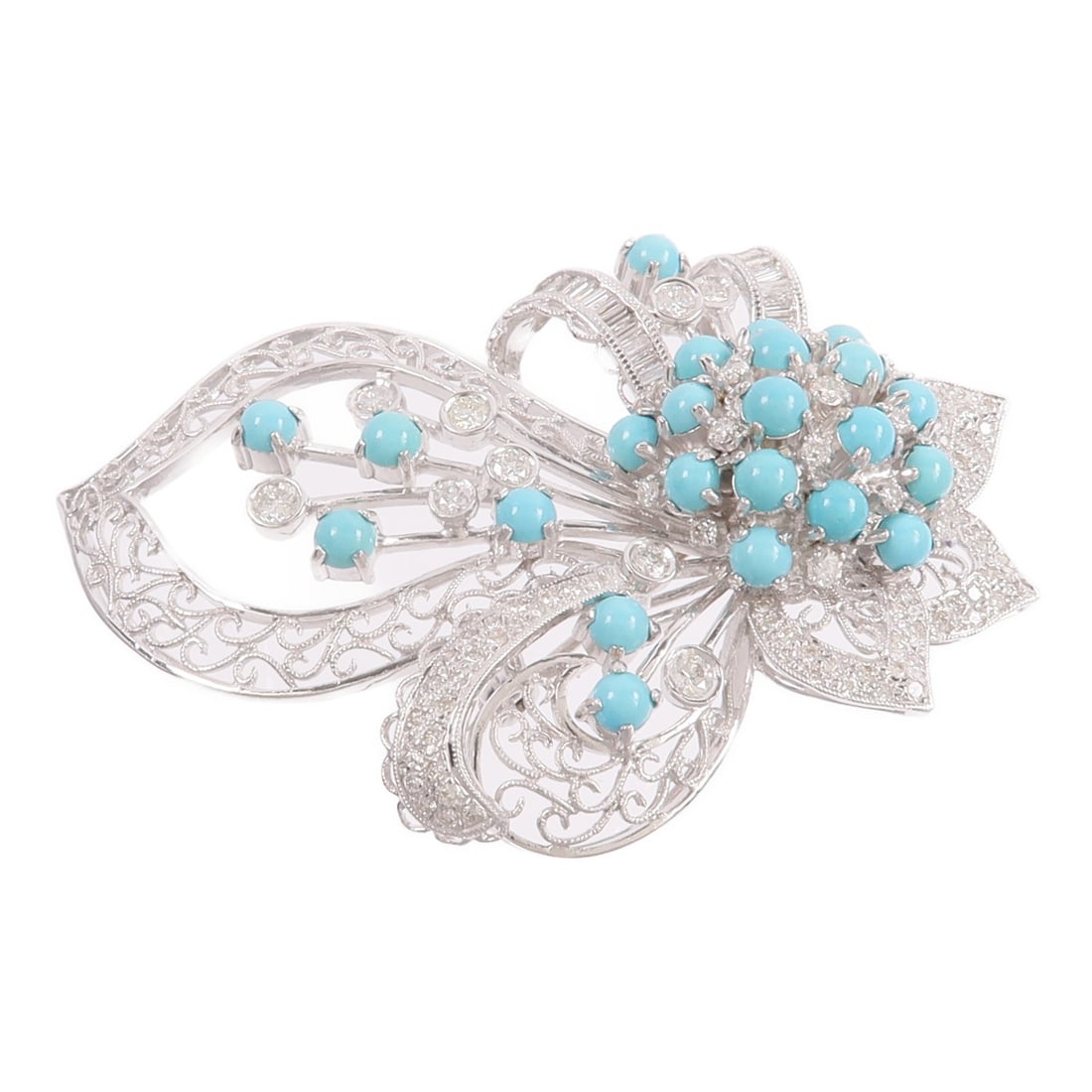 18K White Gold Turquoise Diamond Brooch by JEWELRY (1 of 11)