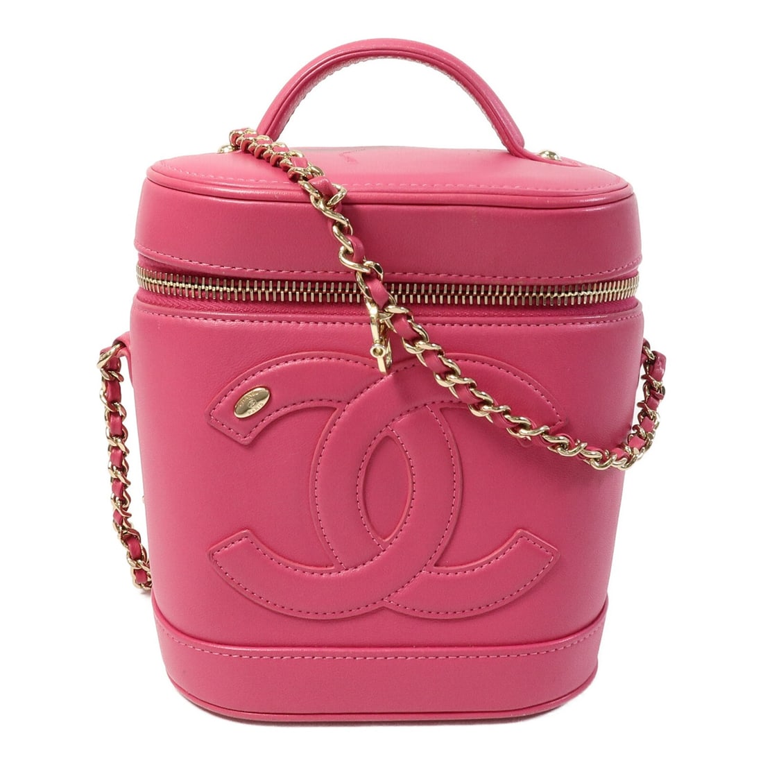 CHANEL AS0323 CC Vanity Case 2way Shoulder Bag Pink Lambskin: CHANEL AS0323 CC Vanity Case 2way Shoulder Bag Pink Lambskin Pink CHANEL 2-way shoulder vanity case in lambskin (sheep leather) with gold-tone hardware. The bag is identified as model AS0323 and is de