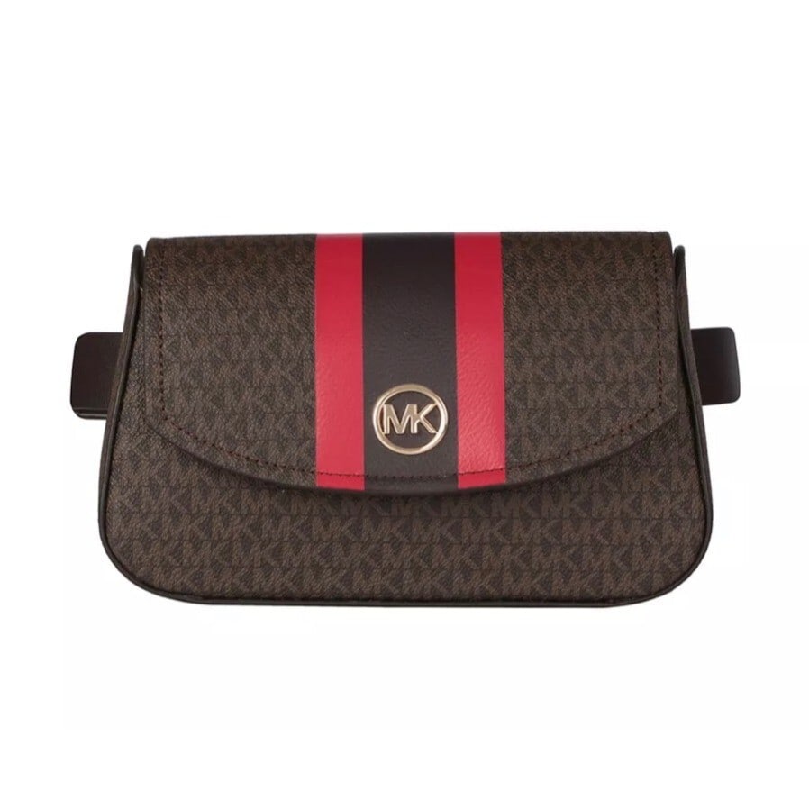 Michael Kors Women's Dark Brown Striped Belt Bag with MK Logo (1 of 6)