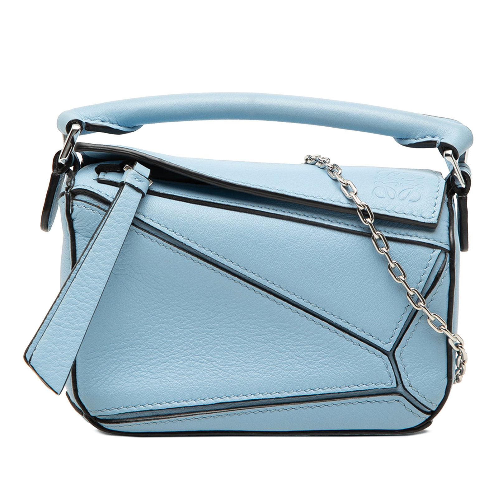 LOEWE Puzzle Nano Satchel Blue Leather Chain Strap (1 of 6)