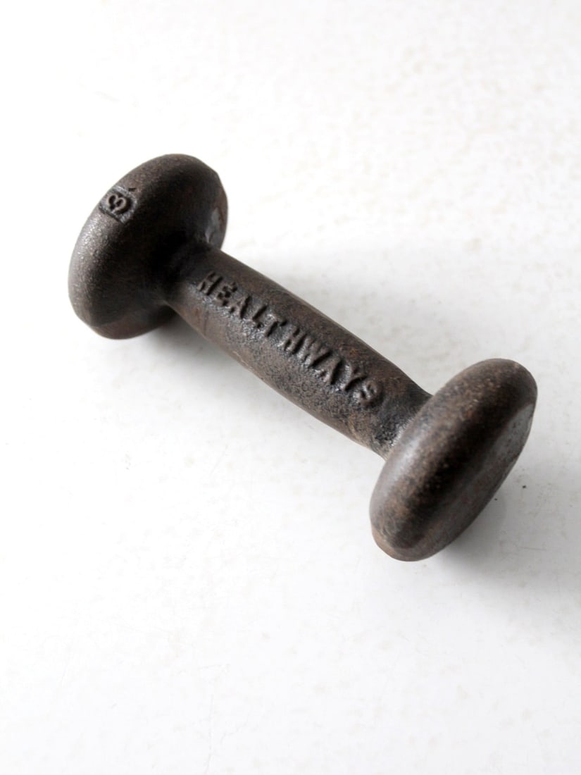 Vintage 1950s Healthways 3lb Dumbbell Exercise Weight: Vintage 1950s Healthways 3lb Dumbbell Exercise Weight This vintage 1950's Healthways dumbbell is a unique piece that weighs approximately 3 lbs, making it versatile for exercise, as a paperweight, or 
