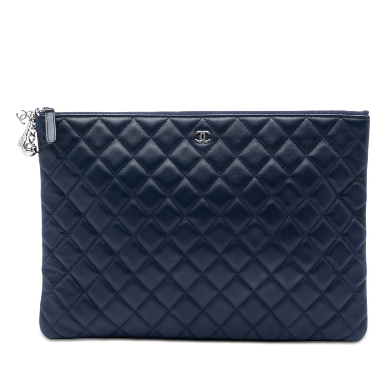 Chanel Cosmo Charm O Case Large Quilted Lambskin Clutch Blue: Chanel Cosmo Charm O Case Large Quilted Lambskin Clutch Blue Chanel Large Quilted Lambskin Cosmo Charm O Case Clutch in blue, crafted with a quilted lambskin leather body. It features a top zip closur
