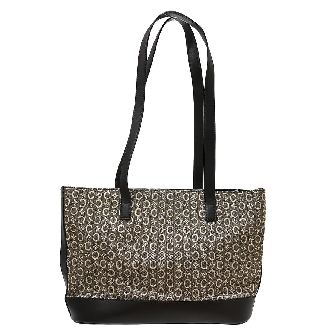 CELINE Macadam Brown Canvas Leather Tote Handbag Italy: CELINE Macadam Brown Canvas Leather Tote Handbag Italy Celine Brown Canvas C Macadam handbag in a medium tote style, made in Italy. It features a zip closure, double leather handles, inner pockets, an