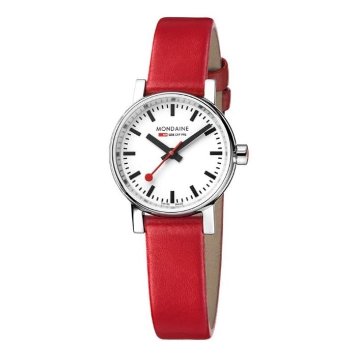 Mondaine A669.30305.11SBC Evo Big Date 30mm Women's Steel Watch Red Leather (1 of 3)