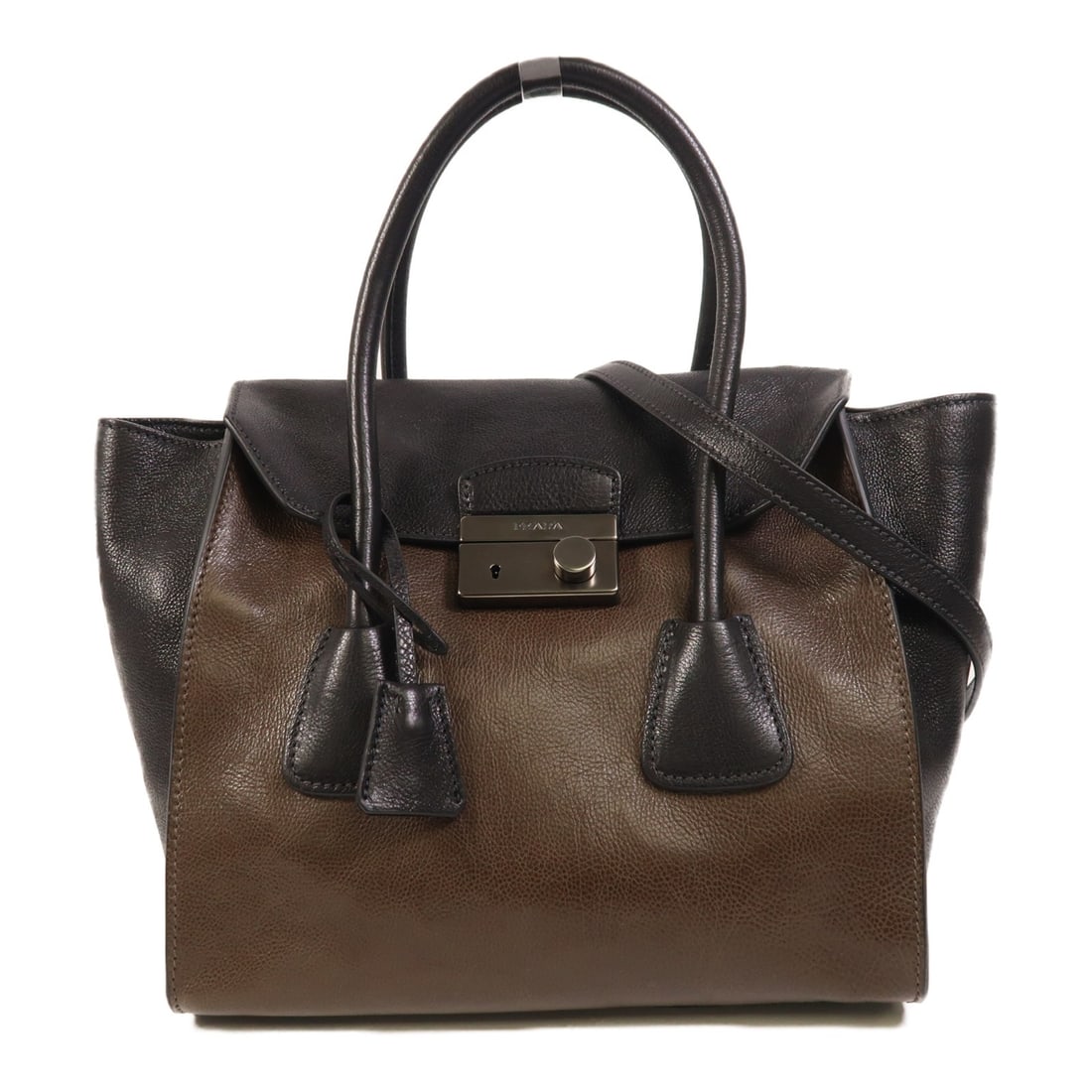 PRADA BN2665 Calfskin 2 Way Shoulder Bag Black Green (1 of 18)