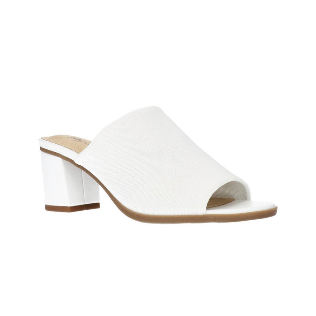 Easy Street Carmella White Peep Toe Block Heel Mules 5.5M: Easy Street Carmella White Peep Toe Block Heel Mules 5.5M Step out in style with the Easy Street Carmella Peep Toe Block Heel Mules. These chic mules feature a solid white design with a fashionable pe