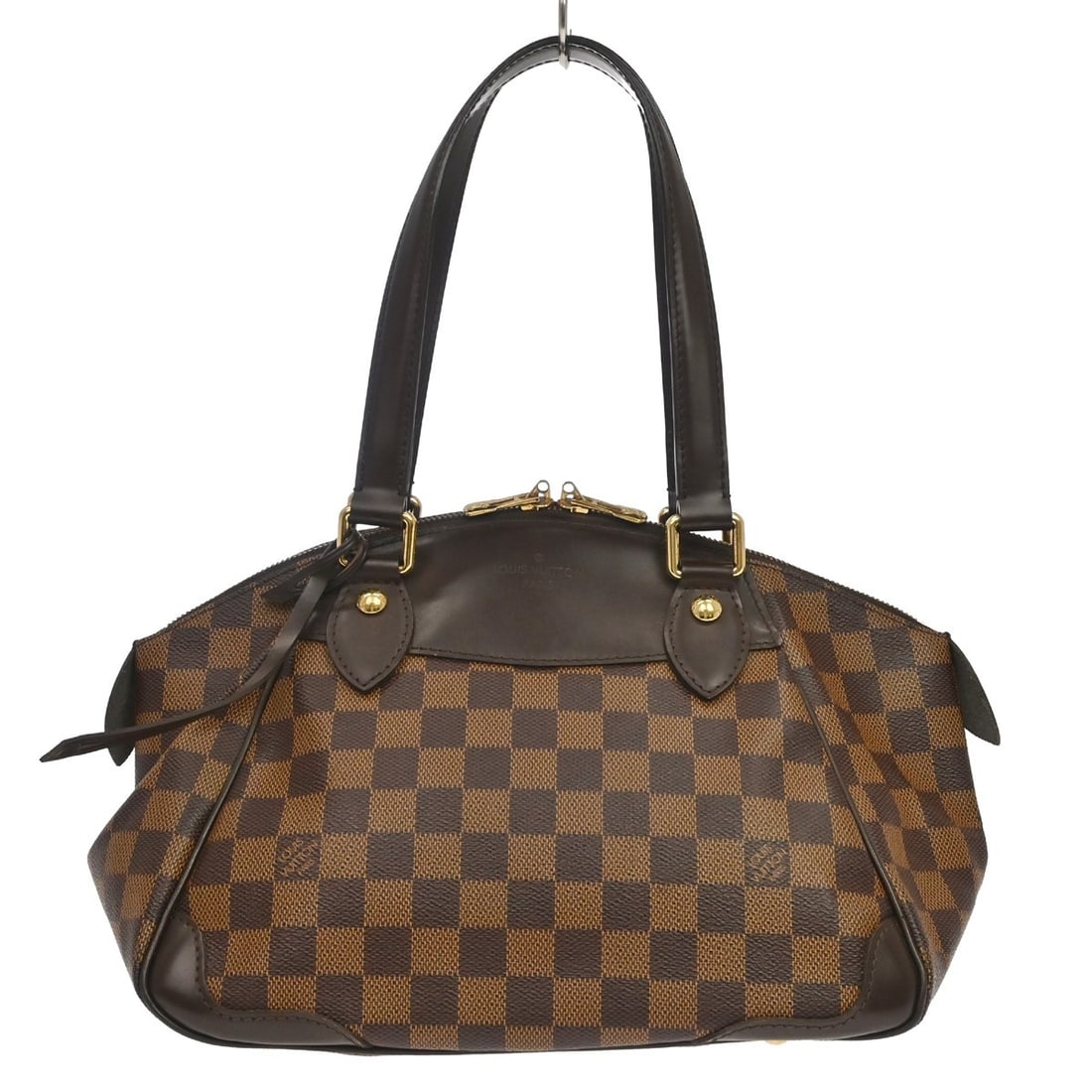 Louis Vuitton Verona PM Damier Canvas Top Handle Bag N41117: Louis Vuitton Verona PM Damier Canvas Top Handle Bag N41117 Vintage Louis Vuitton Verona PM handbag in brown Damier canvas with leather trim and a red lining. This top handle bag features a zip closur