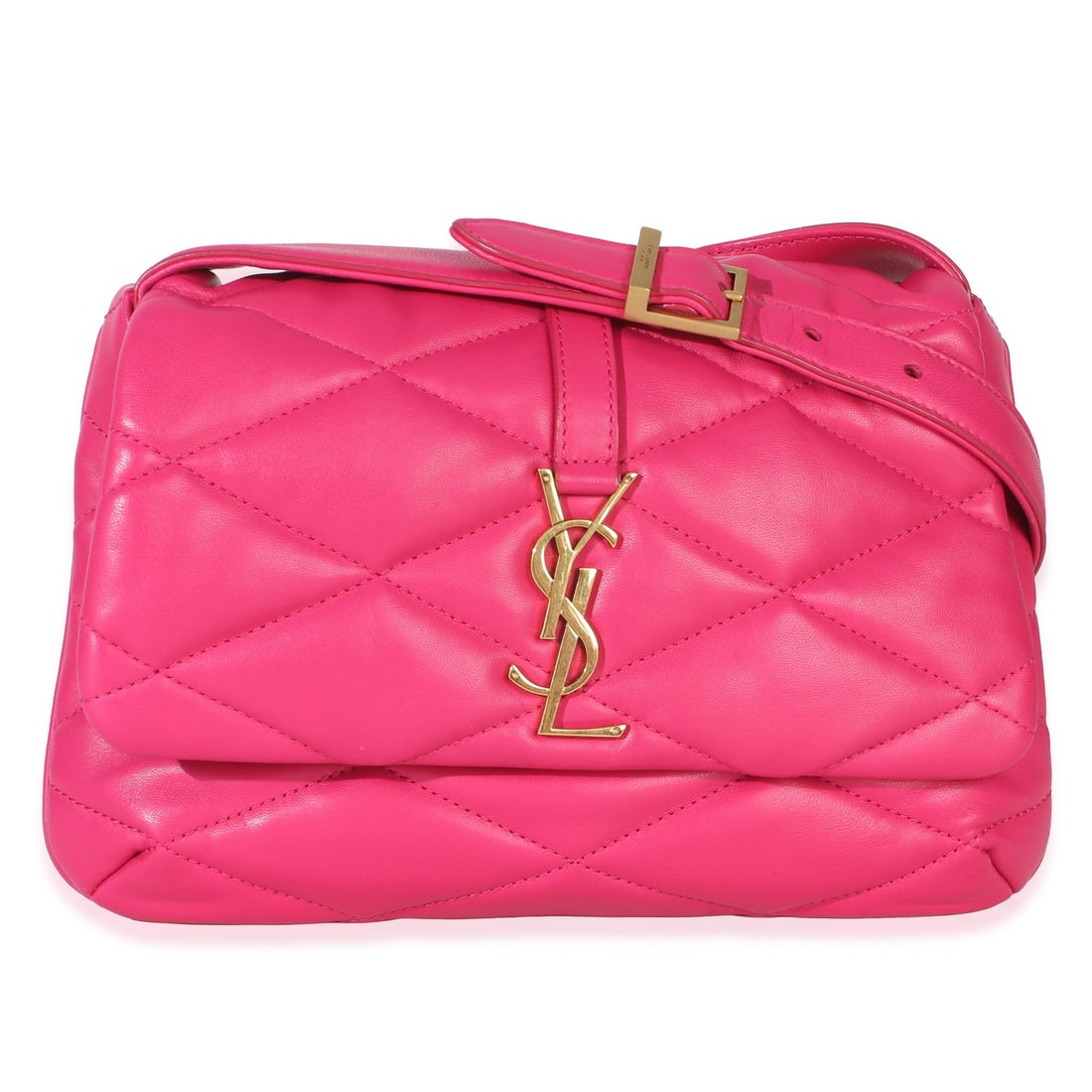 Saint Laurent Le 5 a 7 Pink Lambskin Shoulder Bag Dustbag: Saint Laurent Le 5 a 7 Pink Lambskin Shoulder Bag Dustbag This Saint Laurent Le 5 a 7 Shoulder Flap Bag features a pink diamond-quilted lambskin leather exterior and a matching pink suede lining. Desi