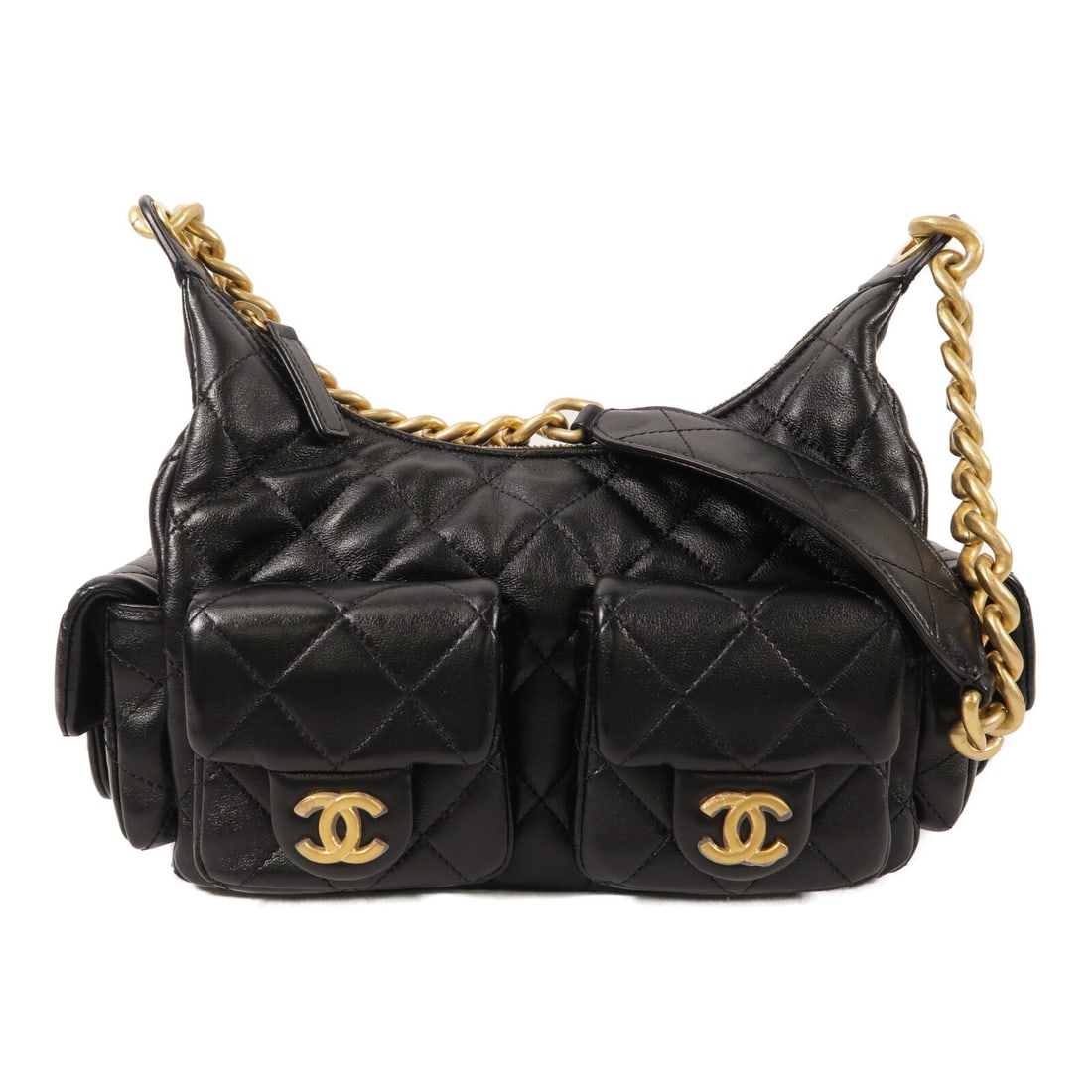 Chanel AS5339 25C Black Lambskin Chain Shoulder Hobo Bag: Chanel AS5339 25C Black Lambskin Chain Shoulder Hobo Bag A CHANEL CC GHW 25C hobo chain shoulder bag in black lambskin leather. The bag is identified by model number AS5339 and comes with a storage bo