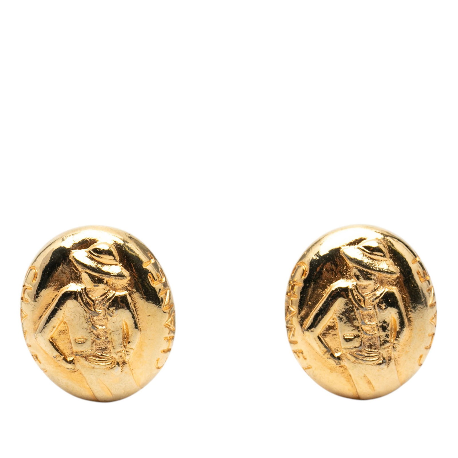 Chanel Mademoiselle Gold Plated Clip On Earrings: Chanel Mademoiselle Gold Plated Clip On Earrings These Chanel Mademoiselle clip-on earrings feature a gold-plated metal construction with secure clip-on closures. Designed as costume jewelry, they sho