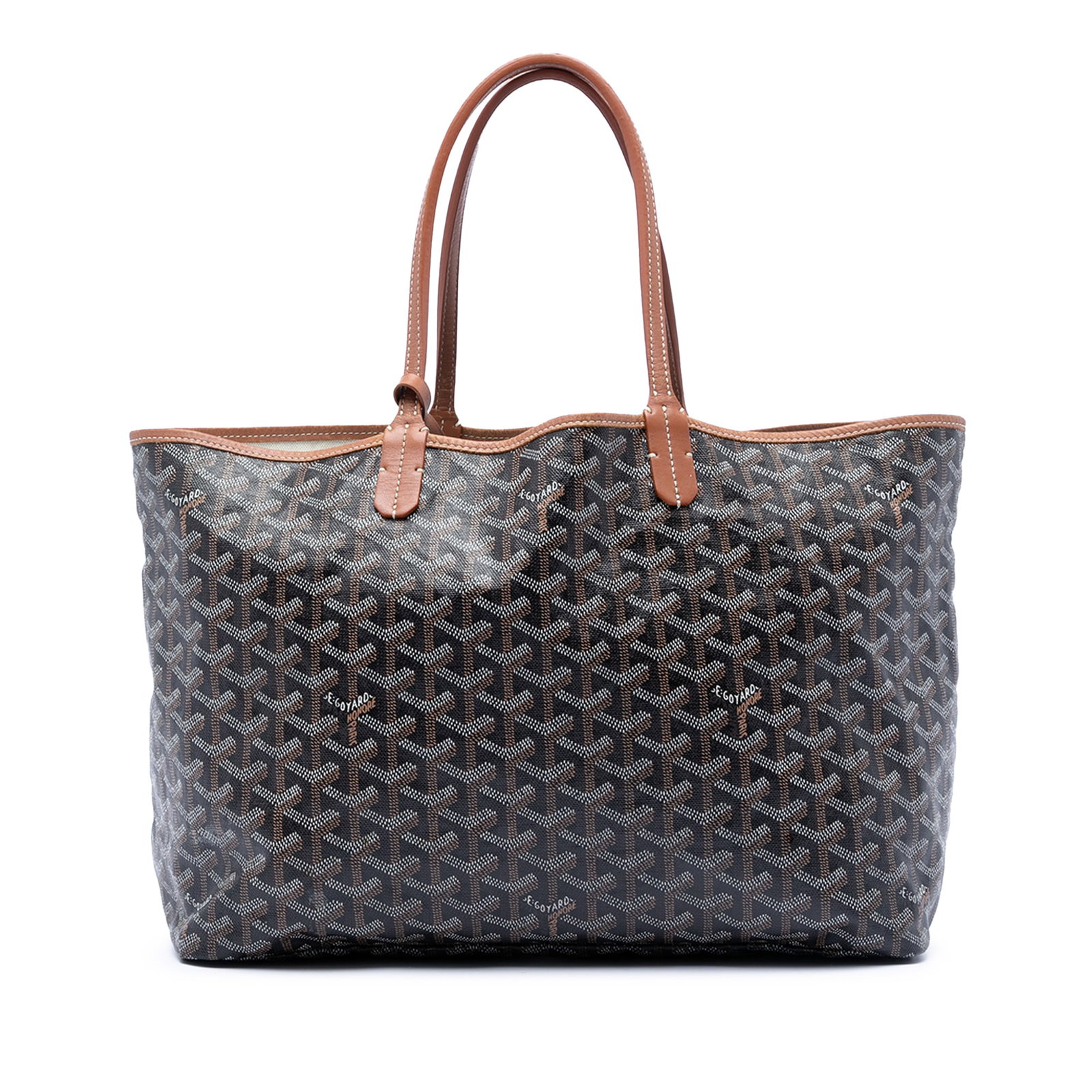 Goyard Saint Louis PM Black Coated Canvas Tote with Pouch: Goyard Saint Louis PM Black Coated Canvas Tote with Pouch The Saint Louis PM is crafted with a coated canvas body featuring leather trim and flat leather straps. It has an open top design and includes