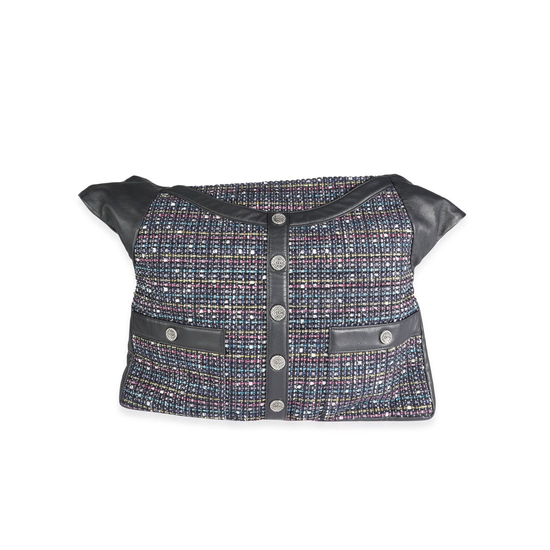 Chanel Girl Bag navy lambskin tweed shoulder crossbody: Chanel Girl Bag navy lambskin tweed shoulder crossbody A Chanel Girl Bag in navy lambskin and multicolor tweed, designed as a crossbody or shoulder bag. It features a zip-top closure, gunmetal hardwar