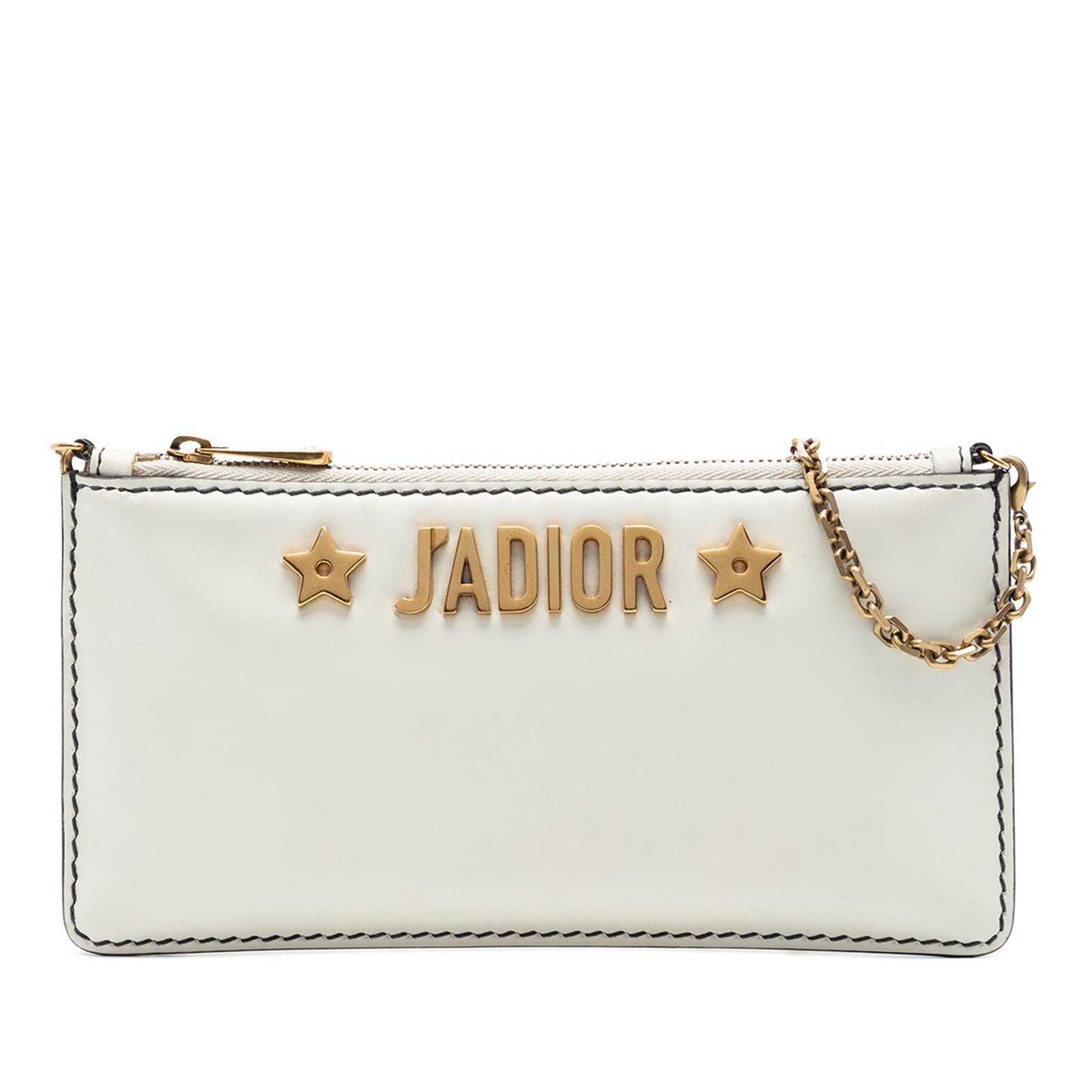 Dior JAdior Croisiere Chain Pouch White Calfskin Shoulder Bag: Dior JAdior Croisiere Chain Pouch White Calfskin Shoulder Bag Dior Calfskin JAdior Croisiere Chain Pouch shoulder bag in white leather, made in Italy. It features a gold tone chain link strap, top zip