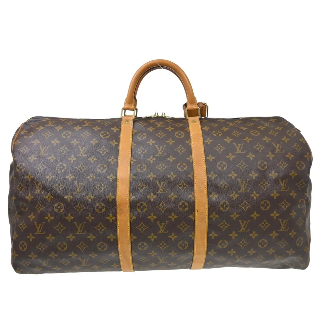 Louis Vuitton Keepall Brown Monogram Canvas Travel Bag: Louis Vuitton Keepall Brown Monogram Canvas Travel Bag Louis Vuitton Keepall in brown monogram canvas. This unisex travel bag is made in France and remains in good condition with visible wear. The ext