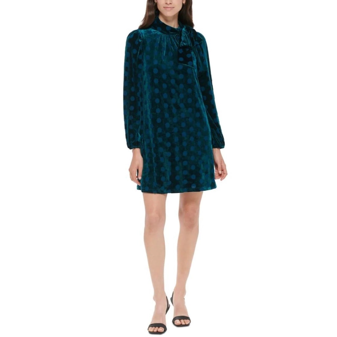 Calvin Klein Teal Burnout Velvet Polka Dot Shift Dress Size 8 (1 of 2)