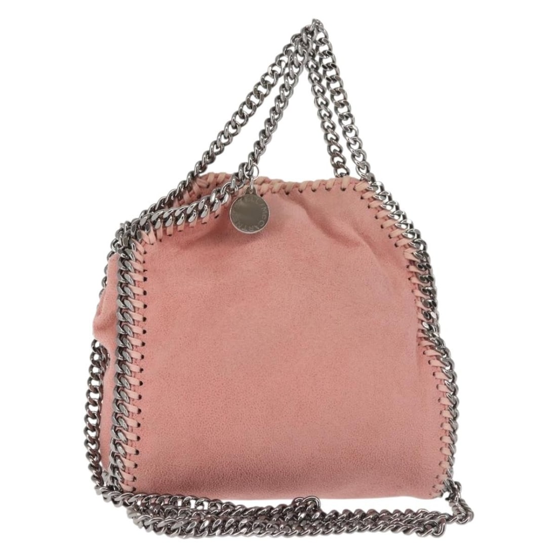 Stella McCartney Chain Farabella Mini Hand Bag Suede Pink Silver Authentic: Stella McCartney Chain Farabella Mini Hand Bag Suede Pink Silver Authentic Introducing the exquisite Stella McCartney Chain Farabella Mini Bag, crafted from soft suede in a charming pink and silver co