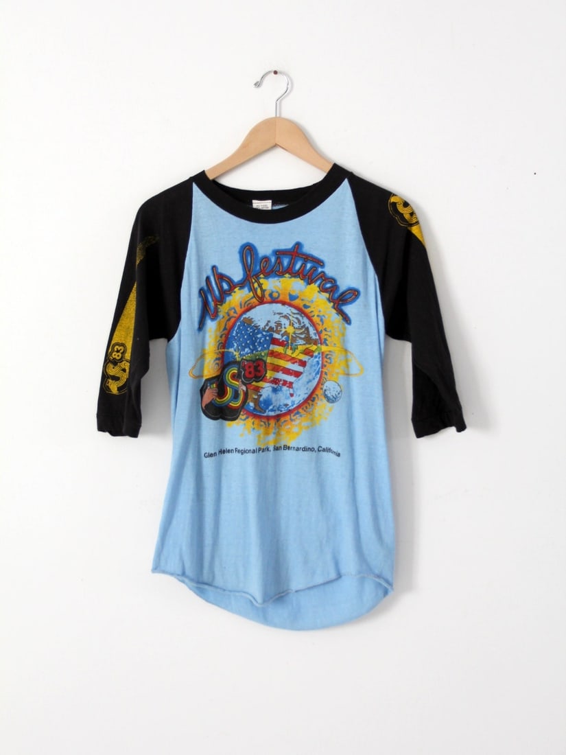 Vintage 1983 US Festival T-Shirt Sky Blue with Black Sleeves (1 of 9)