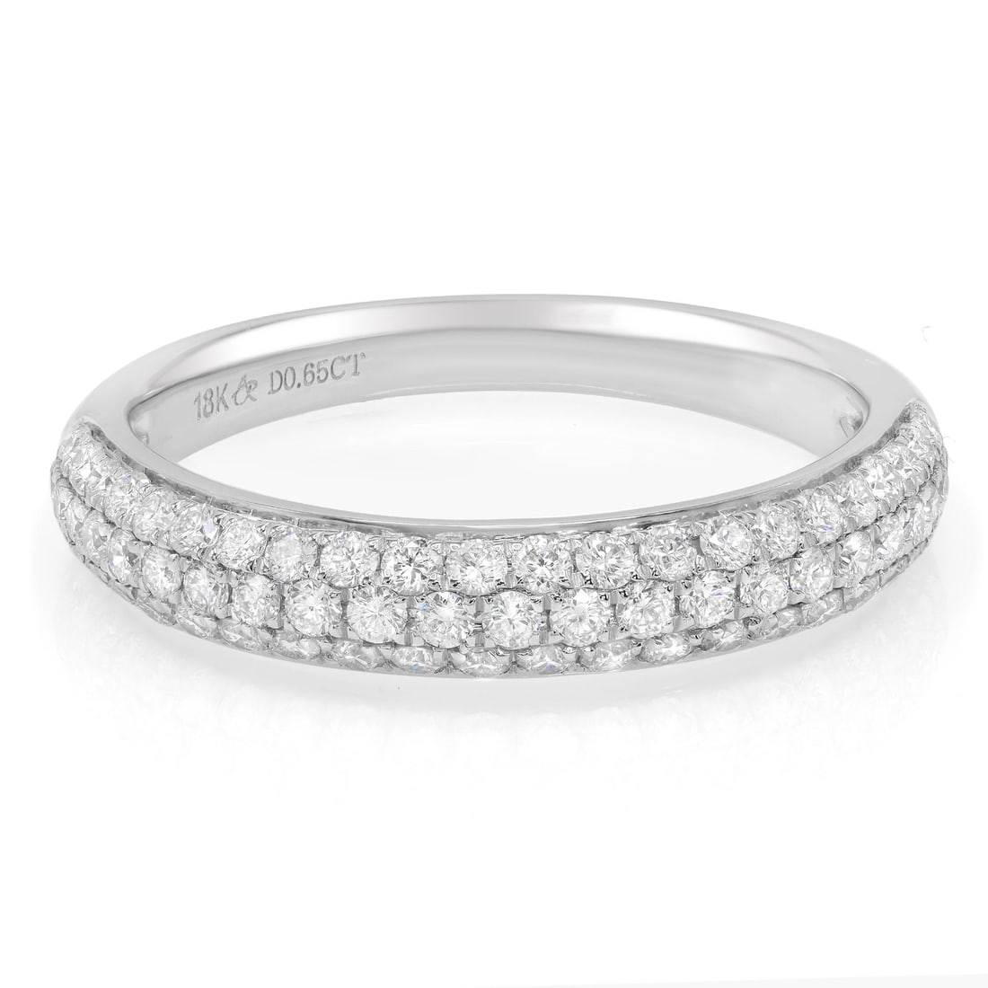 Rachel Koen 18K White Gold Three Row Pave Diamond Wedding Band 0.65cttw Size 7: Rachel Koen 18K White Gold Three Row Pave Diamond Wedding Band 0.65cttw Size 7 This exquisite wedding band from Rachel Koen showcases a stunning design featuring three rows of round brilliant pave-set