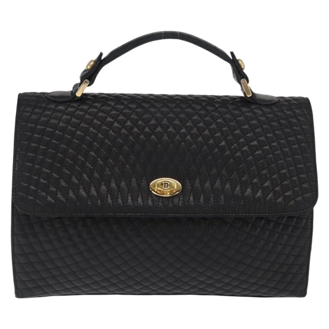 Bally Vintage Black Leather Quilted Handbag Made in Italy (1 of 18)