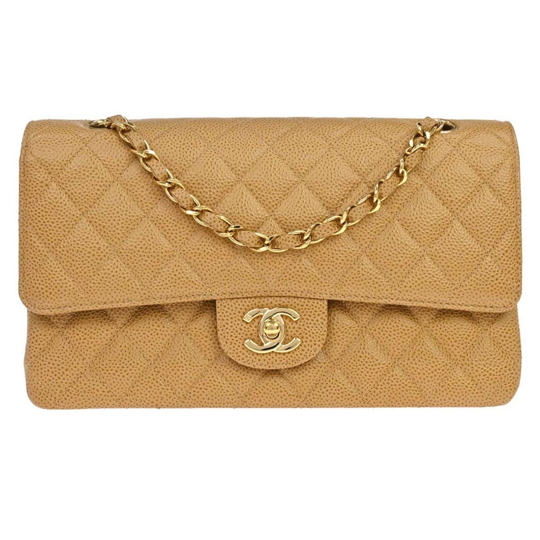 CHANEL Classic Double Flap Medium Beige Caviar Shoulder Bag (1 of 15)