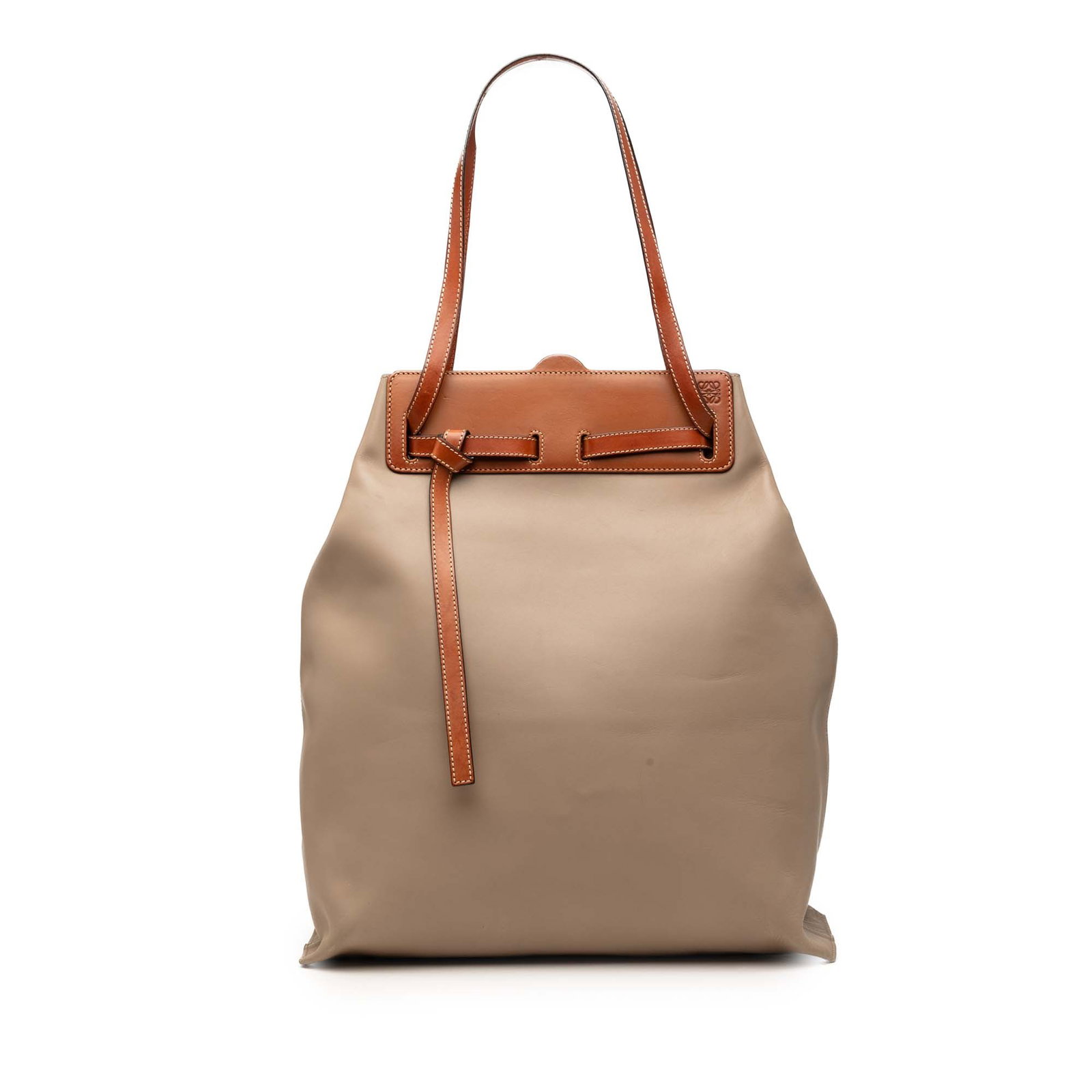 LOEWE Lazo Tote Brown Calfskin Leather Handbag: LOEWE Lazo Tote Brown Calfskin Leather Handbag This LOEWE Calfskin Lazo Tote is a brown leather bag made in Spain. It features a leather body, flat leather straps, an open top with drawstring closure,