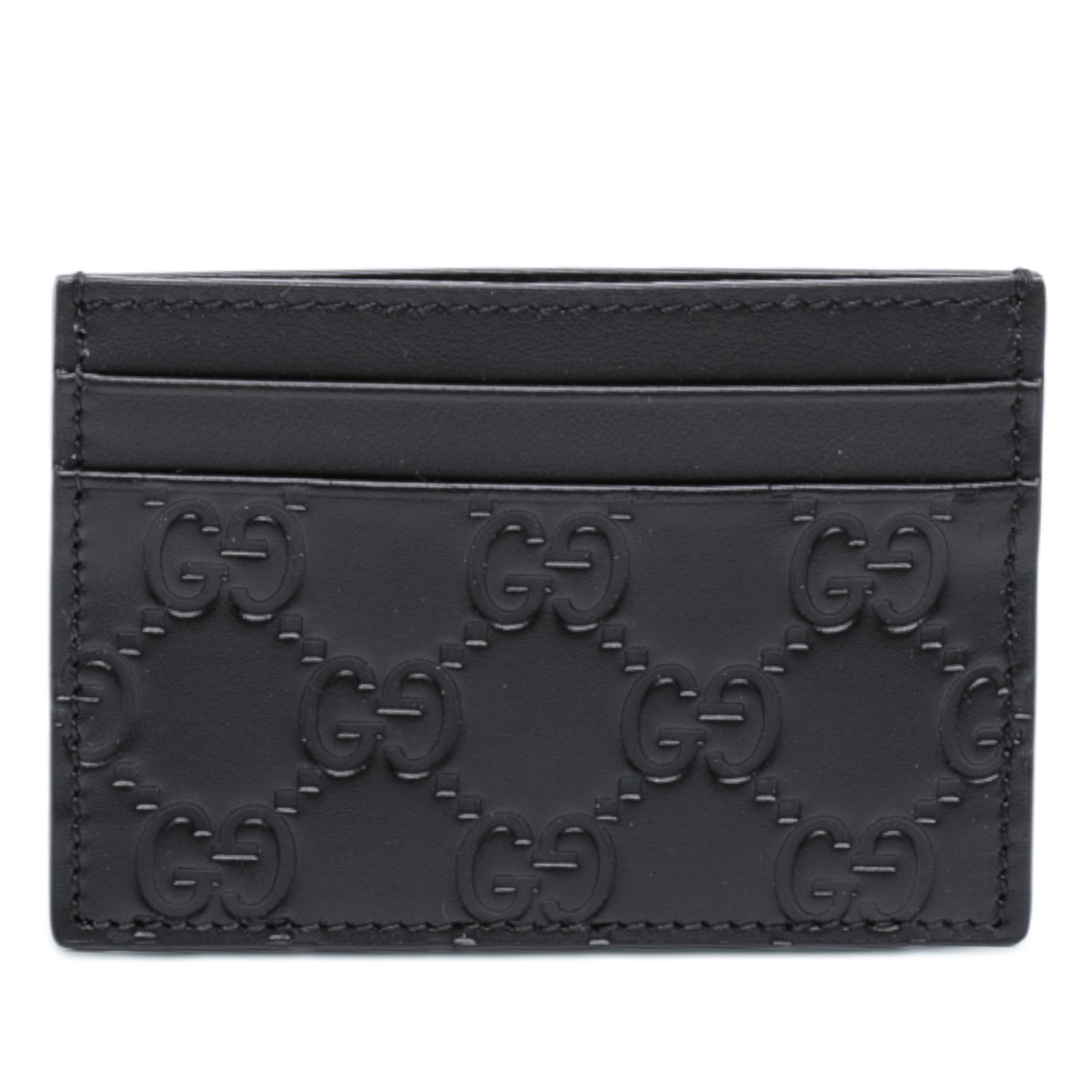 Gucci Guccissima Black Embossed Leather Card Case: Gucci Guccissima Black Embossed Leather Card Case This card holder features an embossed leather body with card slots, crafted in Italy in a black color. It is designed for organizing cards efficiently