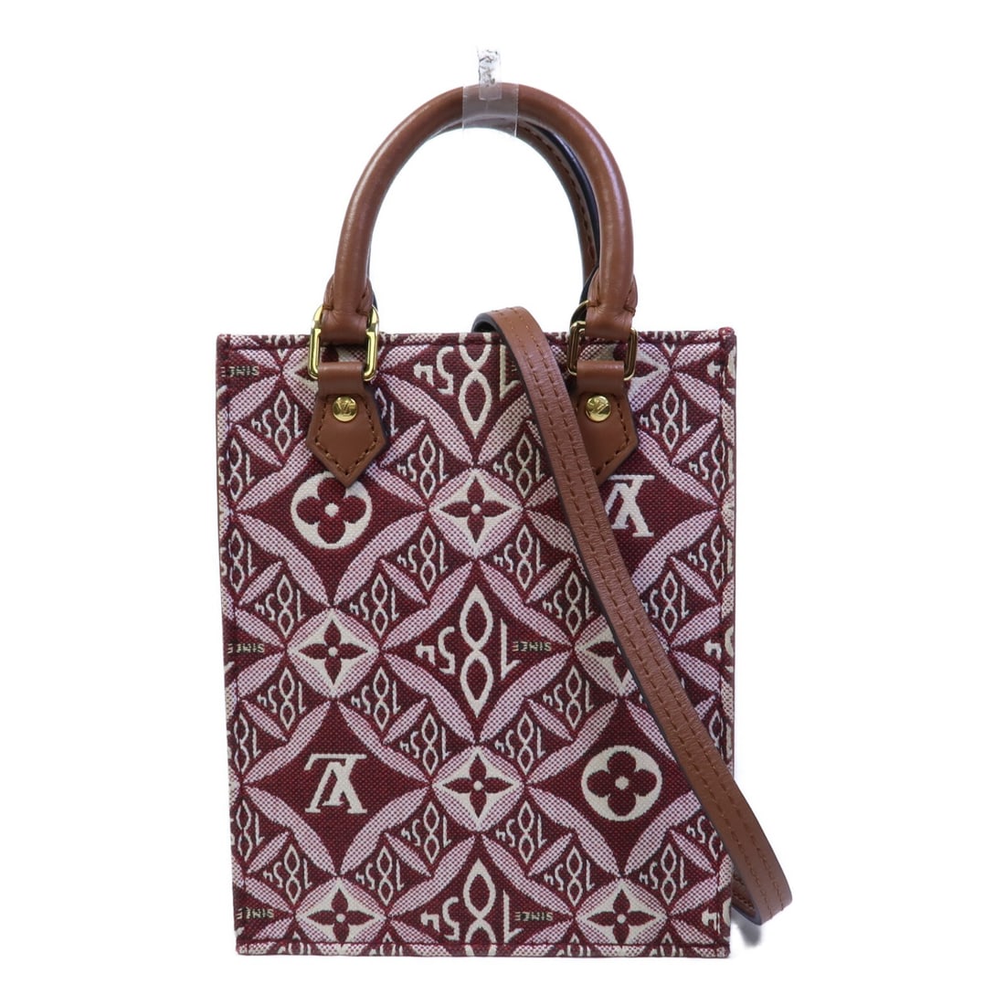 Louis Vuitton Petit Sac Plat M69846 Monogram Jacquard Bordeaux Bag: Louis Vuitton Petit Sac Plat M69846 Monogram Jacquard Bordeaux Bag Louis Vuitton Petit Sac Plat handbag, model M69846, in Monogram Jacquard and canvas with a Bordeaux and brown color combination. This