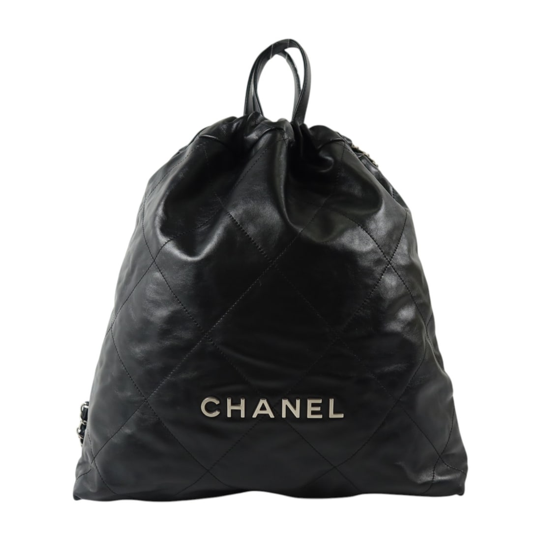 CHANEL AS3313 Chanel 22 Calfskin Backpack Black CC SHW: CHANEL AS3313 Chanel 22 Calfskin Backpack Black CC SHW A CHANEL Chanel 22 rucksack backpack in black calfskin leather, designed for women. It features a regular size, black frame color, and one inside