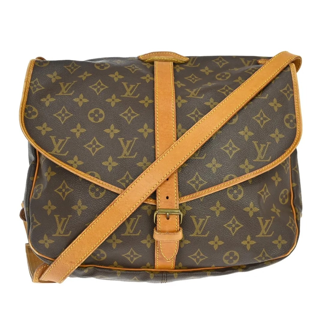 Louis Vuitton Saumur Handbag in Brown Monogram Canvas: Louis Vuitton Saumur Handbag in Brown Monogram Canvas This Louis Vuitton Saumur Handbag features the iconic monogram canvas in brown, designed for women. Made in France, it offers a spacious and pract