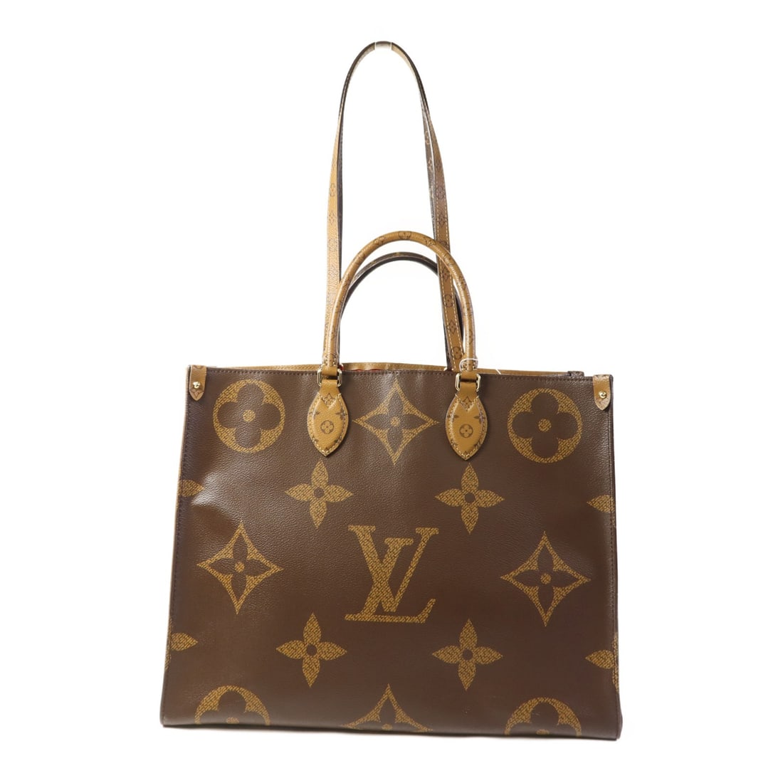 Louis Vuitton M45320 On The Go GM 2 Way Tote Shoulder Bag: Louis Vuitton M45320 On The Go GM 2 Way Tote Shoulder Bag A women's Louis Vuitton On The Go GM 2-way shoulder tote bag in brown, made from Monogram Giant and PVC coated canvas. It features a structure