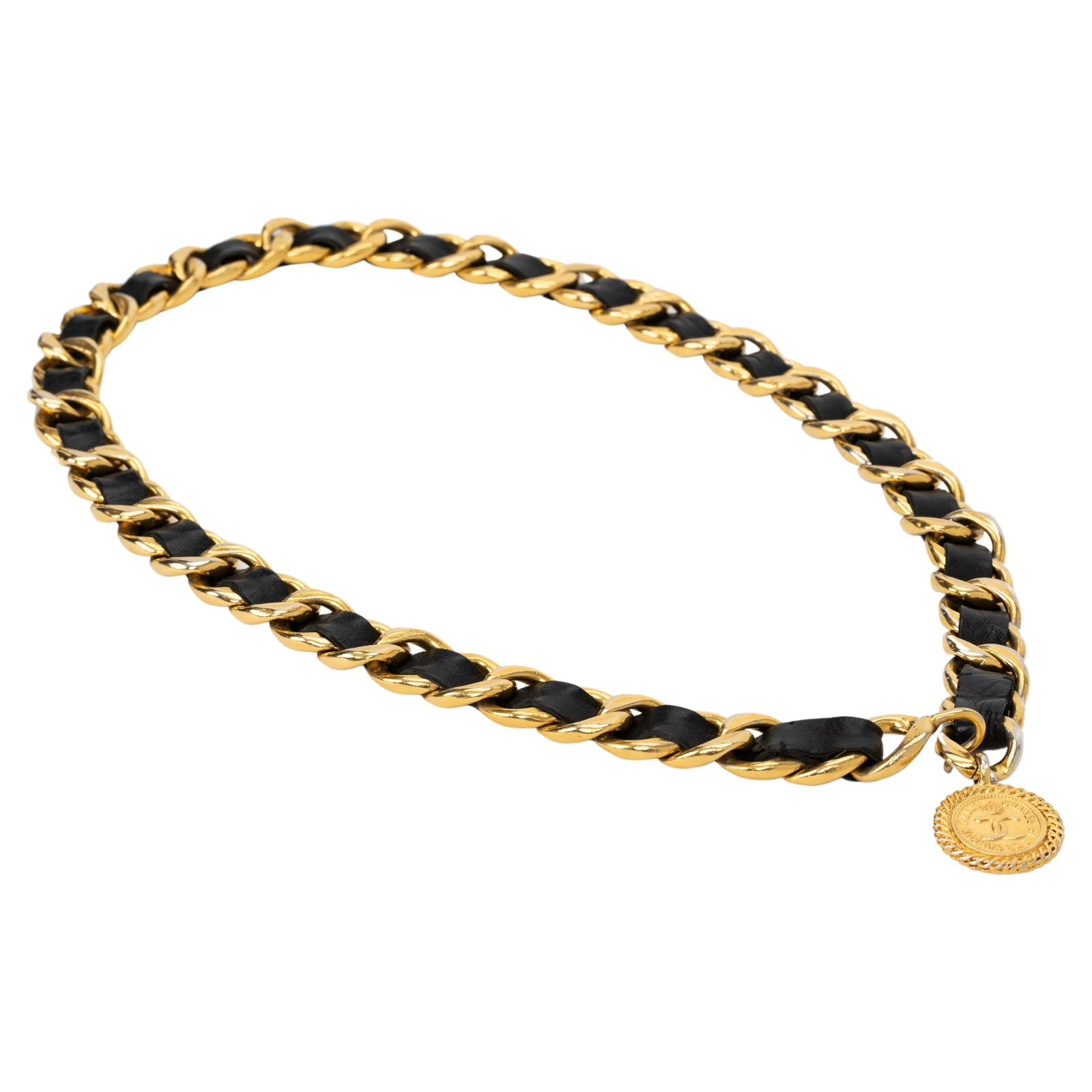 Chanel 80s CC Medallion Belt Necklace Gold Leather Vintage (1 of 5)