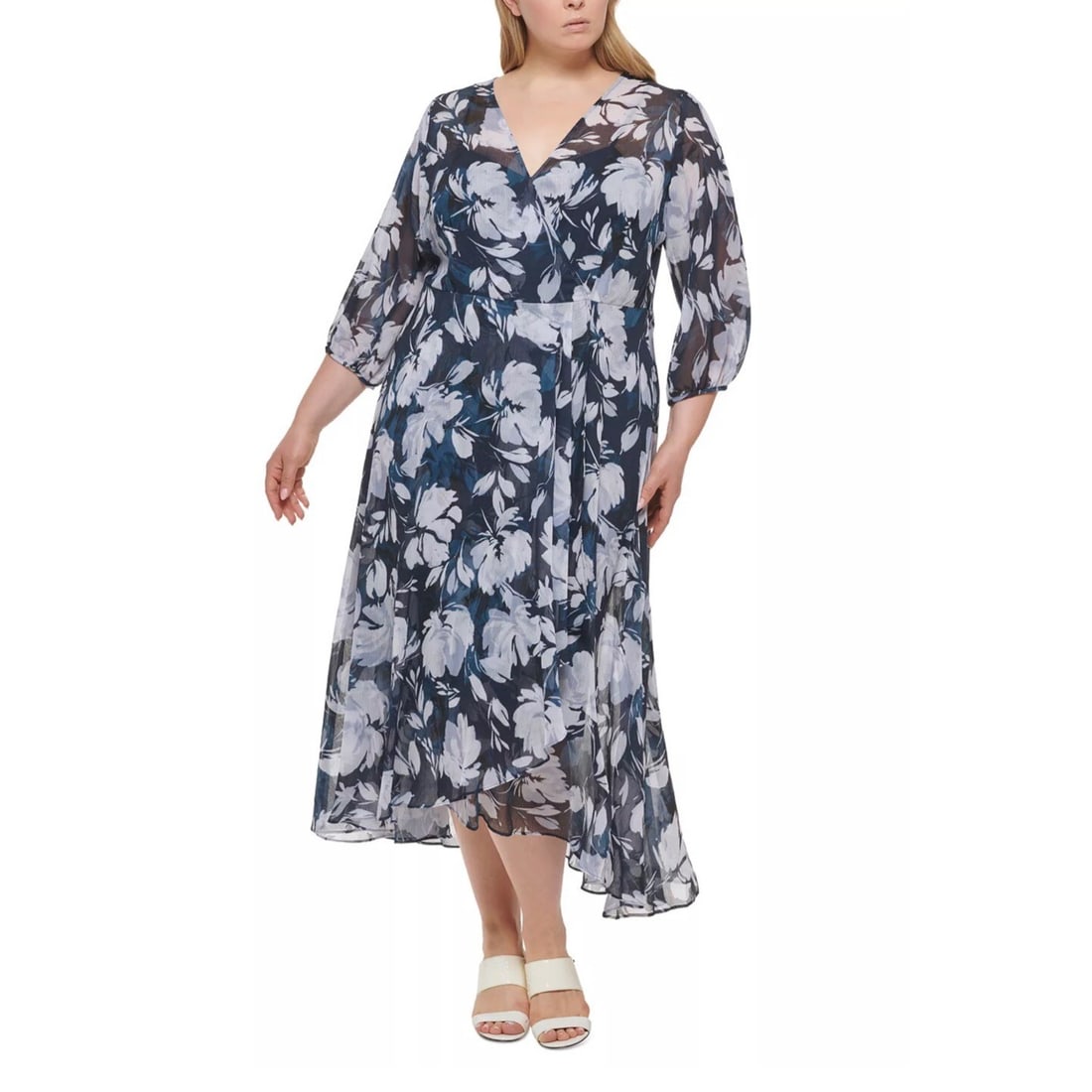 Calvin Klein Plus Size 22W Multicolor Maxi Dress with Balloon Sleeves (1 of 3)