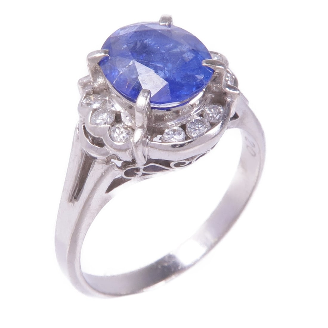 Pt900 Platinum Sapphire Diamond Ring Size 6.25 (1 of 8)