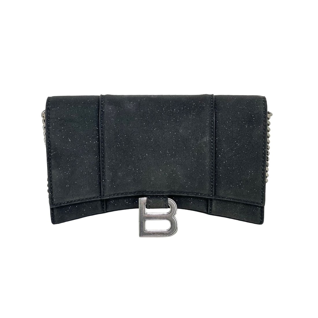 Balenciaga Hourglass Wallet On Chain Black Glitter Shoulder Bag: Balenciaga Hourglass Wallet On Chain Black Glitter Shoulder Bag Elevate your style with the Balenciaga Hourglass Wallet On Chain, a stunning black glitter clutch designed for formal occasions such as 