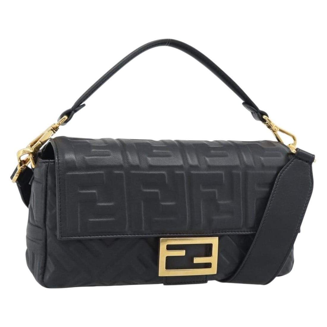 Fendi 8BH600 leather shoulder bag with strap black gold tone (1 of 18)