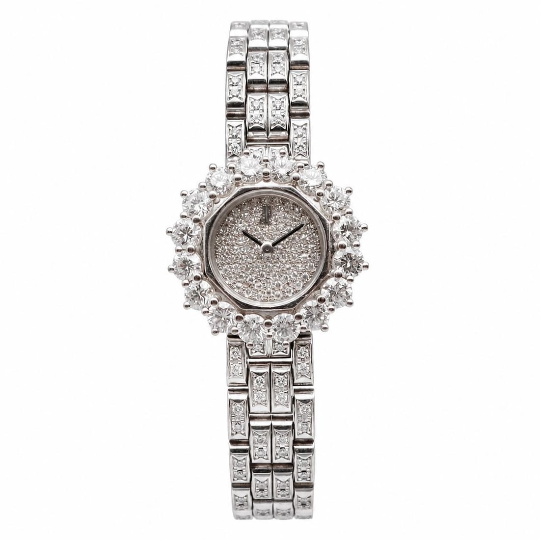Audemars Piguet Ladies White Gold Diamond Dial Quartz Watch 67307BC: Audemars Piguet Ladies White Gold Diamond Dial Quartz Watch 67307BC This Audemars Piguet ladies wristwatch features a 23.5mm round case crafted from white gold, paired with a matching white gold brace