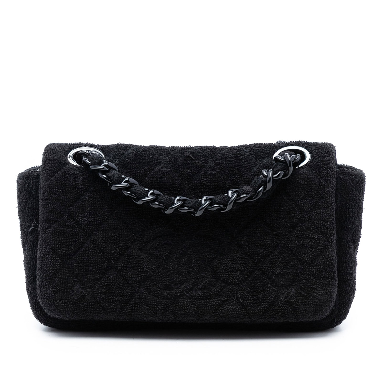 Chanel Black Terry Cloth Quilted Flap Shoulder Bag with CC Turn Lock (1 of 7)