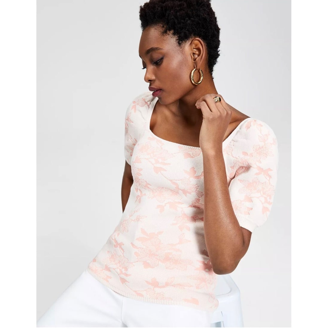 INC International Concepts Blush Puff Sleeve Pullover Sweater S (1 of 3)