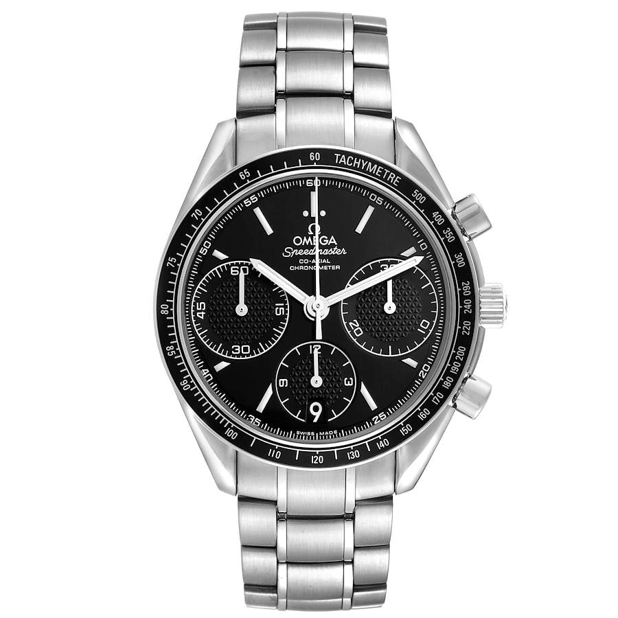 Omega Speedmaster Racing Black Dial Stainless Steel Bracelet Ref 326.30.40.50.01.001: Omega Speedmaster Racing Black Dial Stainless Steel Bracelet Ref 326.30.40.50.01.001 This Omega Speedmaster Racing features a black dial and is paired with a stainless steel bracelet. The watch has a 