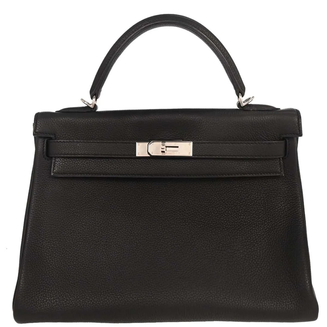 Hermes Kelly 32cm Togo Leather Handbag in Black with Gold Hardware: Hermes Kelly 32cm Togo Leather Handbag in Black with Gold Hardware This pre-owned Hermes Kelly handbag in black Togo leather features gold hardware and measures 32cm x 23cm x 12cm. Designed for women,