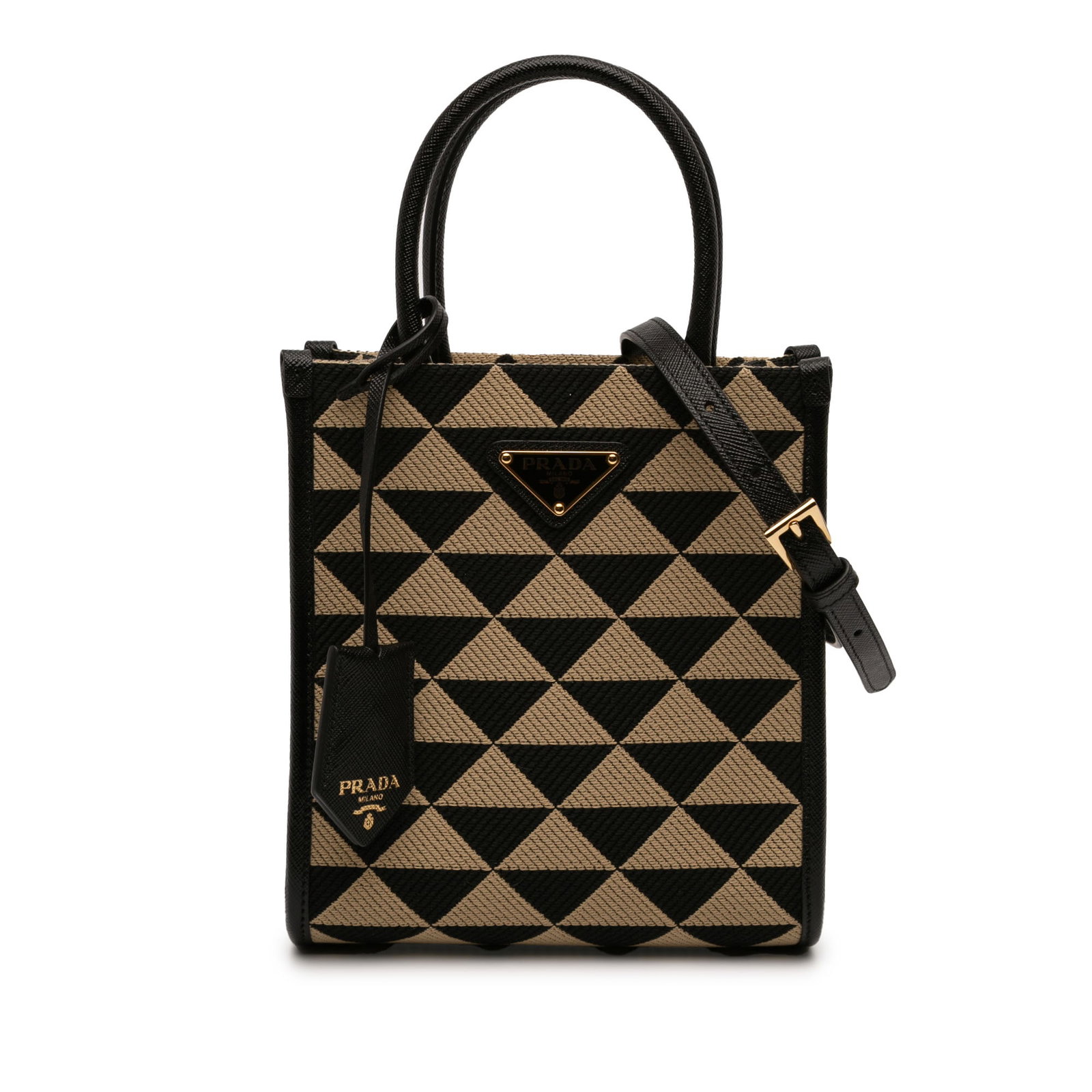 Prada Symbole Triangolo Mini Satchel Embroidered Jacquard Brown (1 of 7)