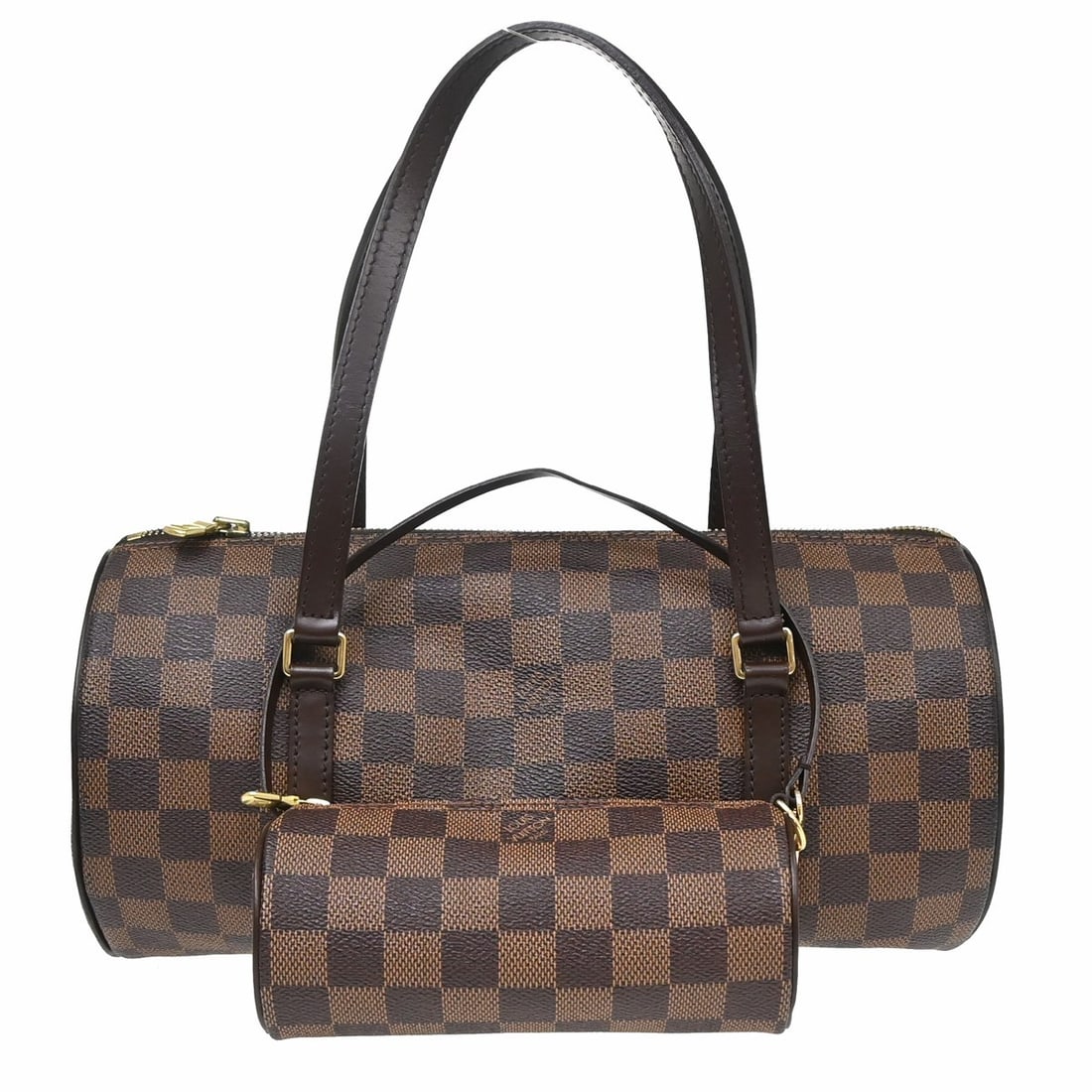 Louis Vuitton Papillon 30 Brown Damier Canvas Handbag with Pouch: Louis Vuitton Papillon 30 Brown Damier Canvas Handbag with Pouch Vintage Louis Vuitton Papillon 30 handbag in Damier canvas and leather with a brown check pattern, zip closure, and logo accents. This 
