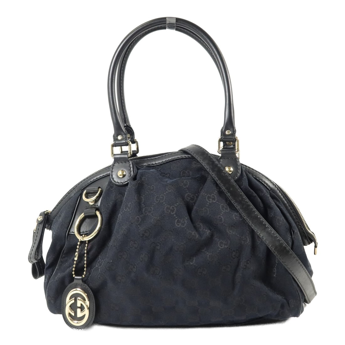 Gucci 223974 GG Canvas 2way Shoulder Bag Black: Gucci 223974 GG Canvas 2way Shoulder Bag Black This GUCCI 2way shoulder bag is crafted in GG canvas and presented in black. It features a shoulder strap and brand tag, with one inside zip pocket and a