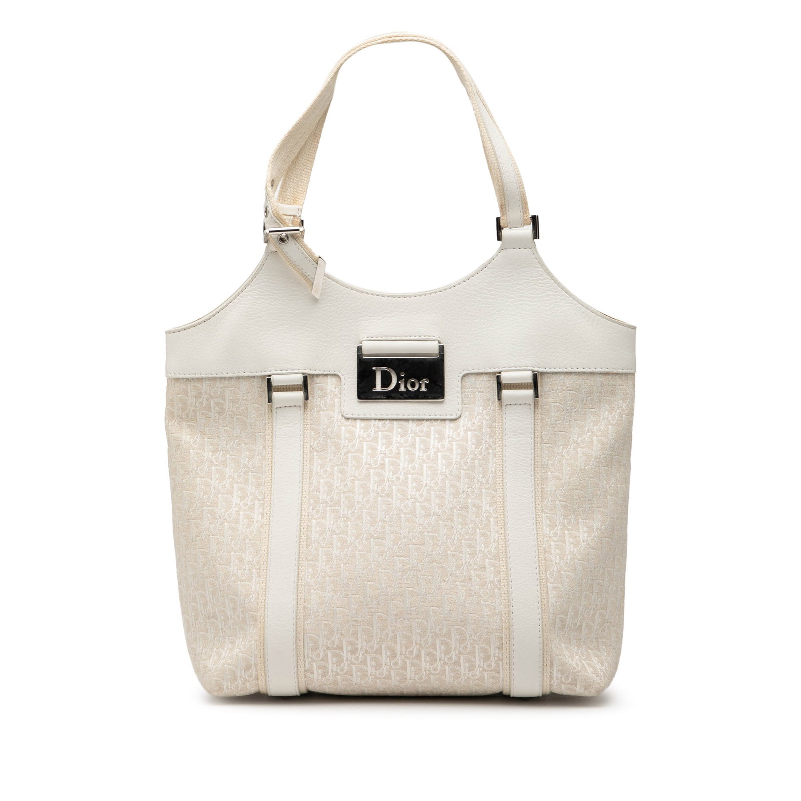 Dior Diorissimo Trotter Street Chic Canvas Tote Bag with Leather Trim: Dior Diorissimo Trotter Street Chic Canvas Tote Bag with Leather Trim This Diorissimo Trotter Canvas Street Chic Tote features a canvas body with leather trim, flat leather straps, an open top with a 