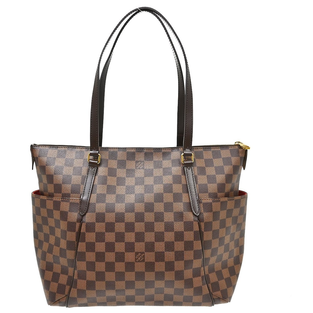 Louis Vuitton Totally MM Damier Ebene Tote N41281 AR2185: Louis Vuitton Totally MM Damier Ebene Tote N41281 AR2185 Vintage Louis Vuitton Totally MM shoulder tote bag in Damier Ebene canvas with leather trim and double handles. This zip-top tote features a br